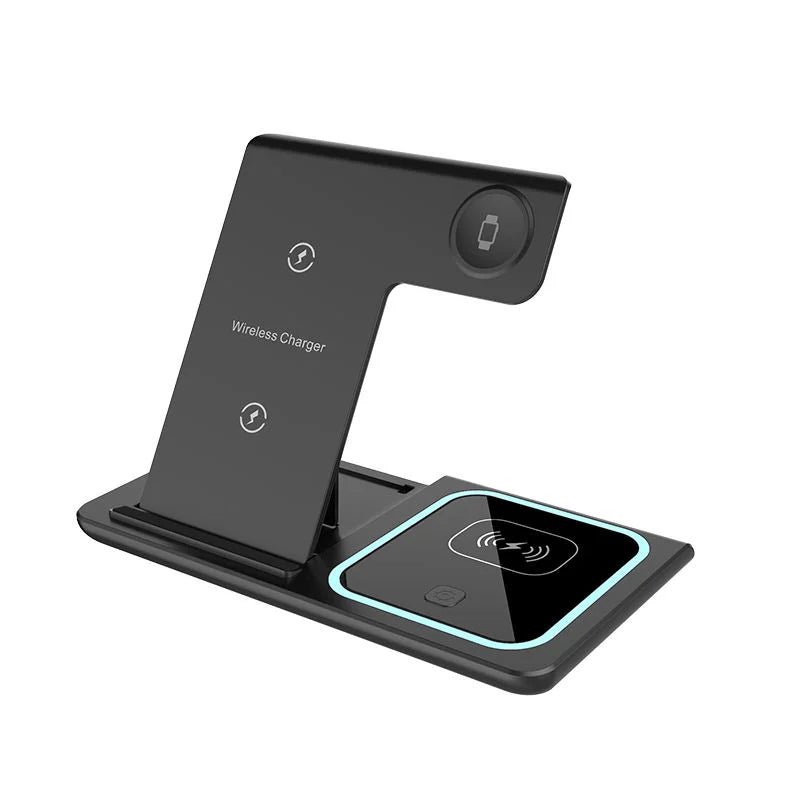 15w Folding 3 in 1 Wireless Charger Multifunction Phone Fast Charging Stand for iPhone AirPods Earbuds Earphone Smart Watch