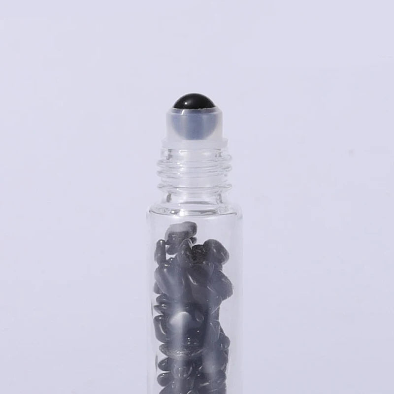 10Pcs 10ml Roll On Bottle Essential Oil Natural Jade Roller Bottles with Crystal Chip Glass Travel Refillable Bottle Containers