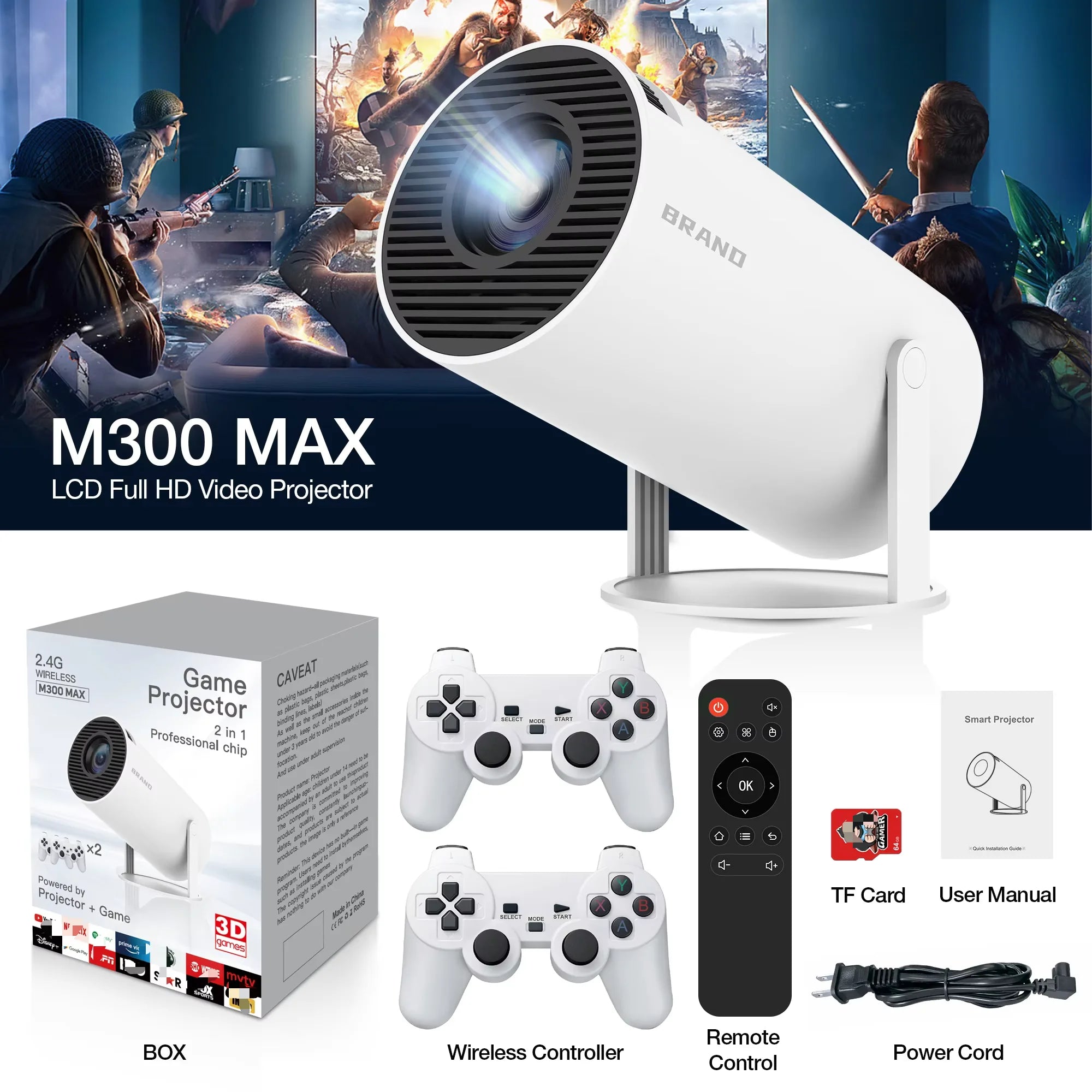 M300max Game Projector 2 in 1 Controller Gamepad Android 11 5G WIfi Playstore Home Cinema Outdoor Portable Mini Projector