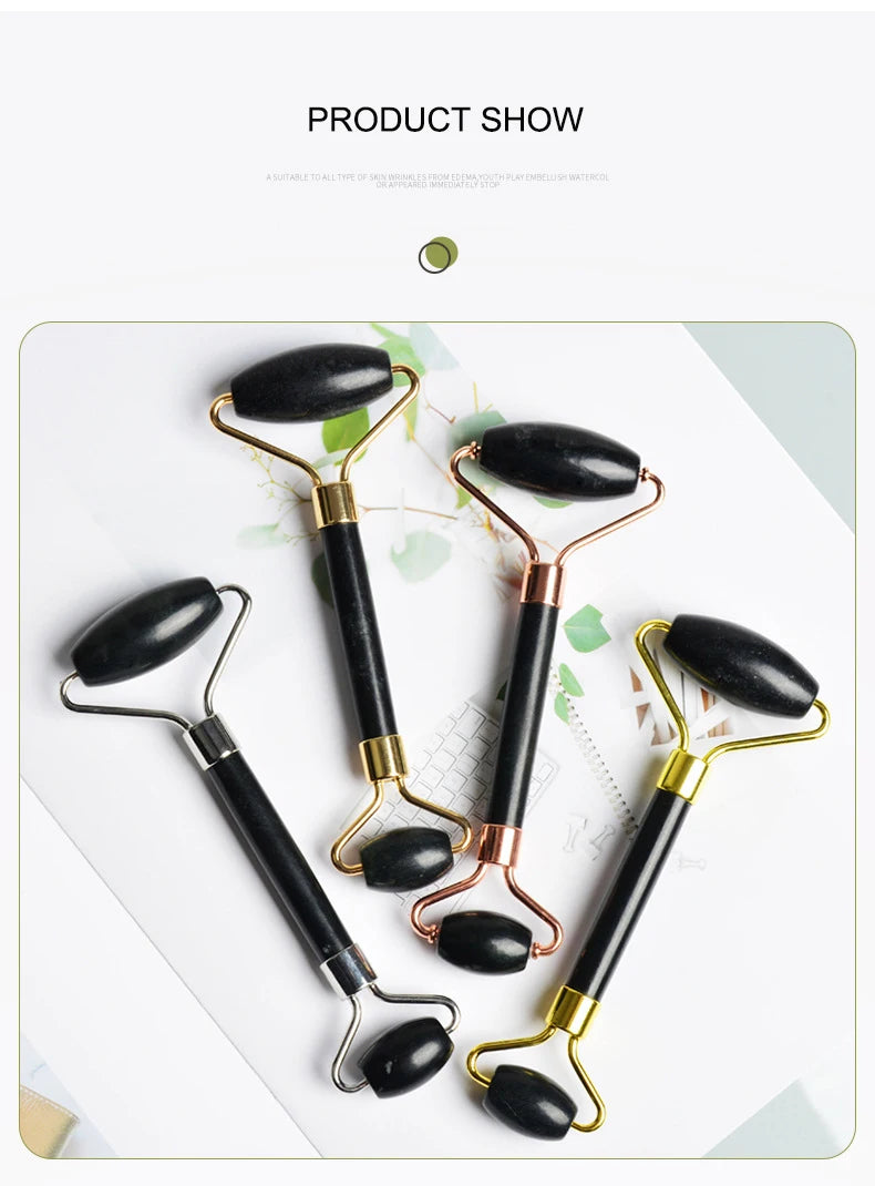Natural Obsidian Black Face Jade Roller Facial Massage Tool for Skin Care Black Face Massage Roller Facial Massager
