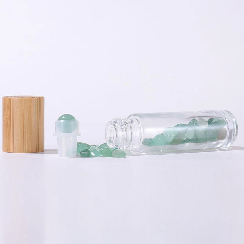 10Pcs 10ml Roll On Bottle Essential Oil Natural Jade Roller Bottles with Crystal Chip Glass Travel Refillable Bottle Containers