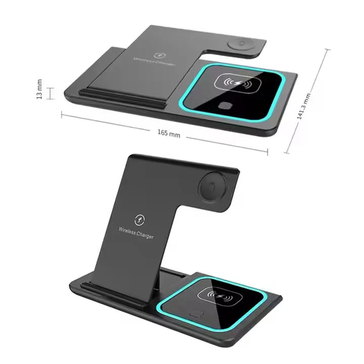 15w Folding 3 in 1 Wireless Charger Multifunction Phone Fast Charging Stand for iPhone AirPods Earbuds Earphone Smart Watch