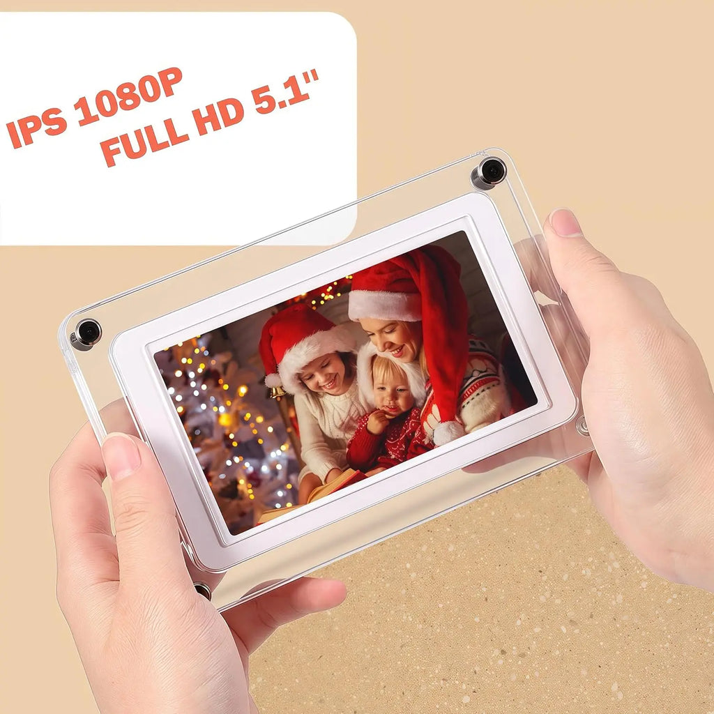 Frameo 5 Inch WiFi Digital Picture Frame Acrylic Body 32GB Memory 1280x800 IPS LCD Touch Screen Video Format AVI Clock Function
