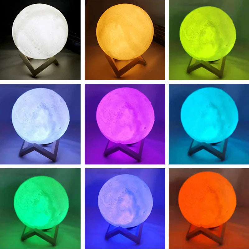 Led Moon Lamp Night Light 3D Printed 10cm Lunar Lamp Battery Powered Colorful Moon Light for Kids Christmas Gift