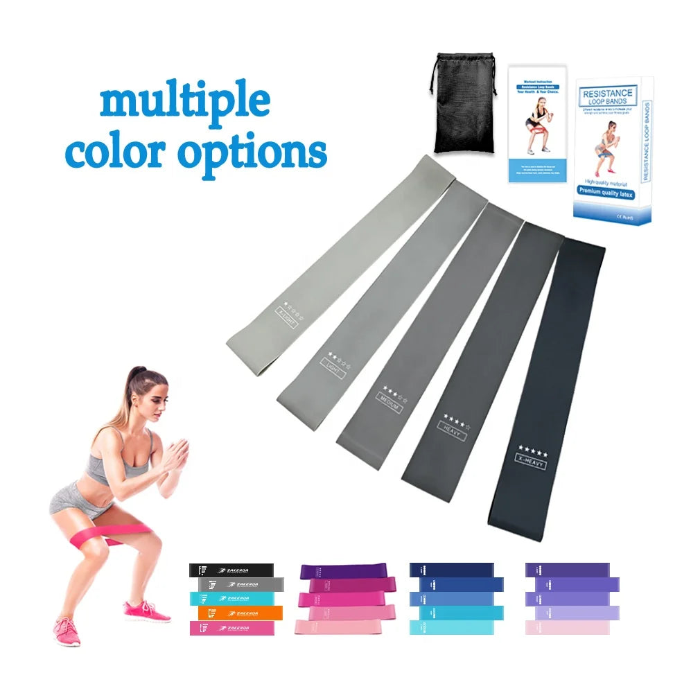 2024 Wholesale Zakerda Elastic Fitness Bands Set Training Pink Latex Loop Exercise Resistance Bands Set Gym Yoga Sport Workout