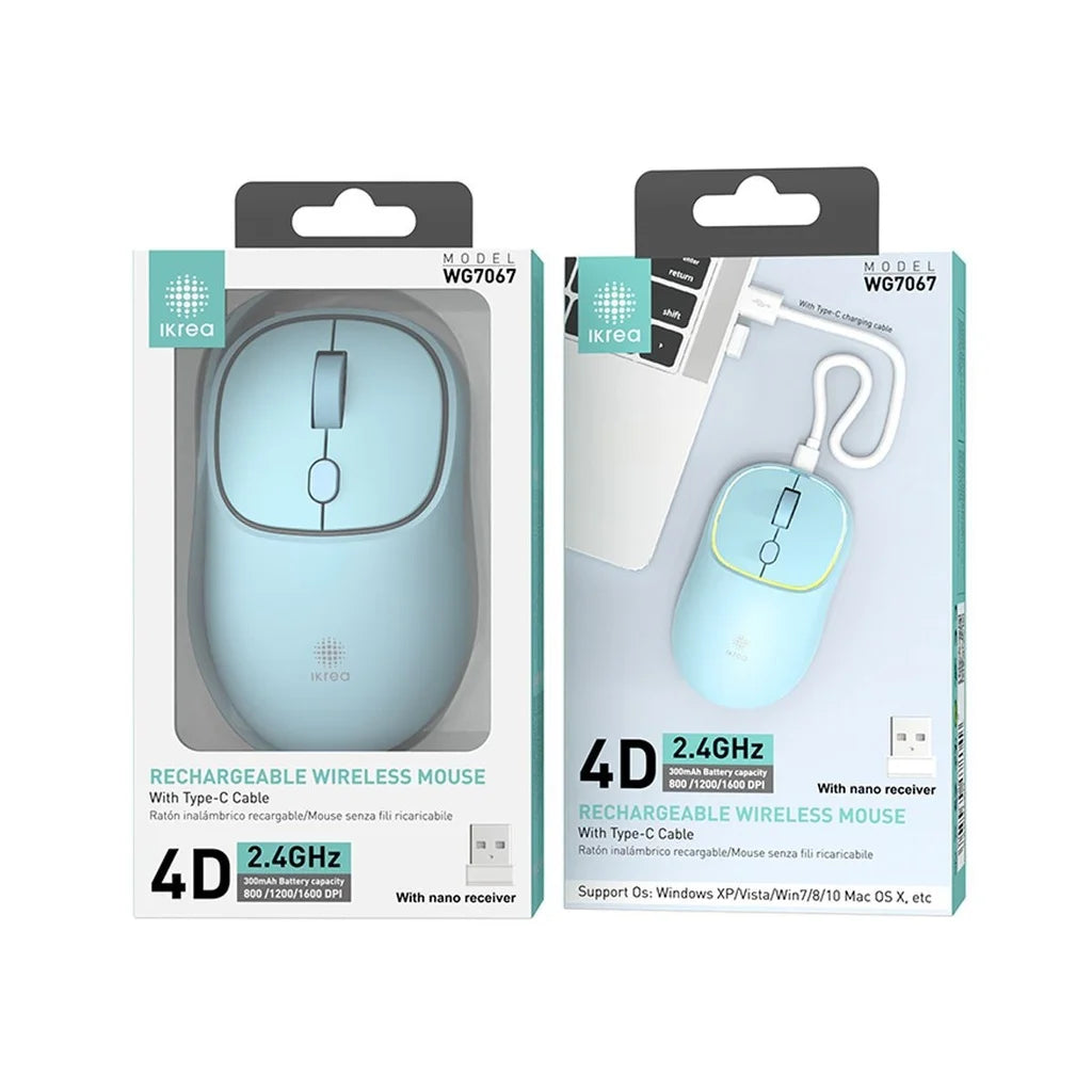 IKREA WG7067 4D 2.4GHz Rechargeable Wireless Mouse - Blue