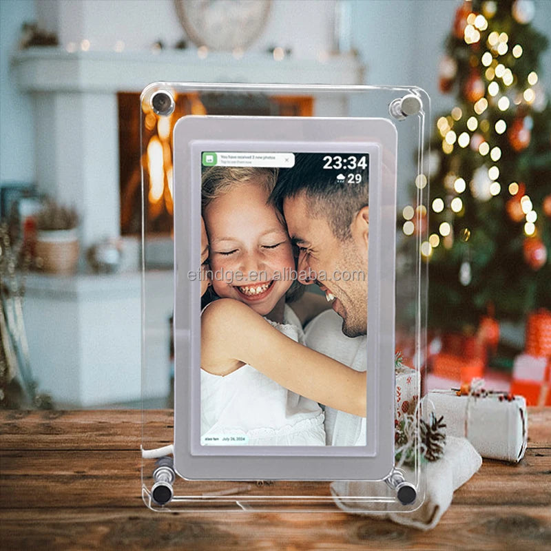Frameo 5 Inch WiFi Digital Picture Frame Acrylic Body 32GB Memory 1280x800 IPS LCD Touch Screen Video Format AVI Clock Function