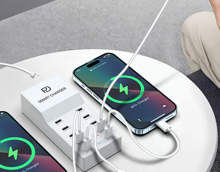 72W 10-Port PD Fast Charging Station Compact USB-C Hub for Office & Travel Simultaneous Charging for Phone, Tablet & Accessories