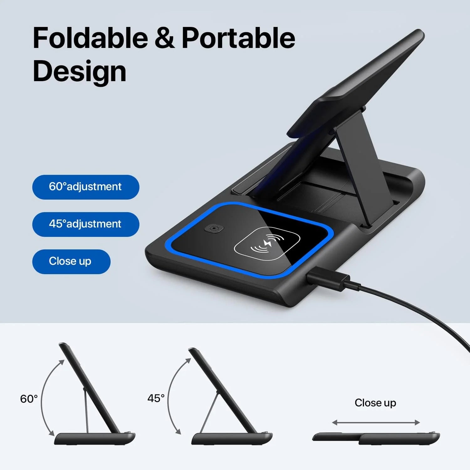 15w Folding 3 in 1 Wireless Charger Multifunction Phone Fast Charging Stand for iPhone AirPods Earbuds Earphone Smart Watch