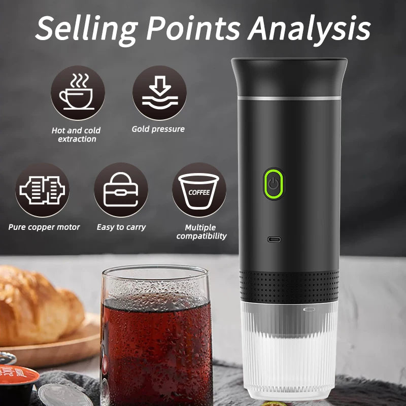 OEM Electric Fully Automatic Portable Espresso Maker Machine with Fast Heating Compatible with Capsules & Coffee Powder