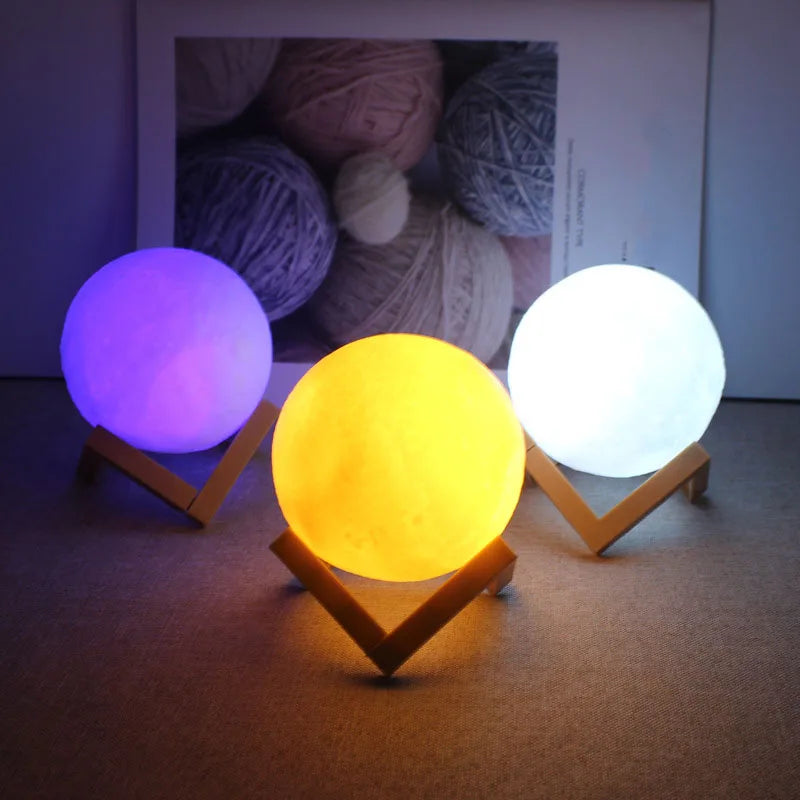 Led Moon Lamp Night Light 3D Printed 10cm Lunar Lamp Battery Powered Colorful Moon Light for Kids Christmas Gift