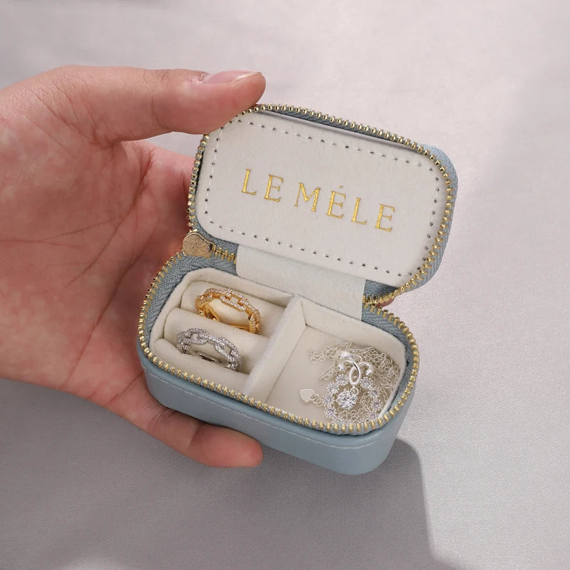 New Design Custom Logo Small Travel Jewelry Box Lady PU Leather Zipper Closure Earring Storage Box Travel Jewelry Organizer