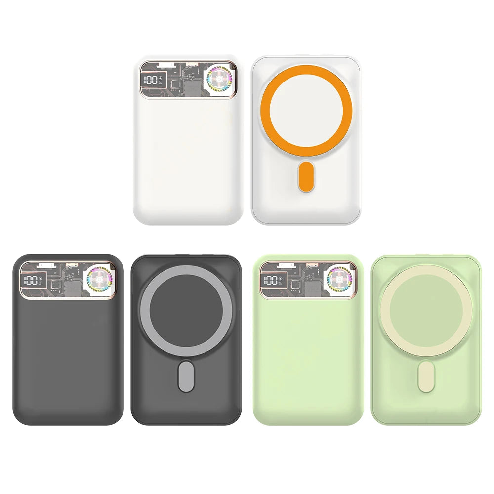 Mini Wireless Portable Magnetic Power Bank Power Station 10000 MAh Type c Wireless Magnetic Charging 2 in 1 With Fan Cooling
