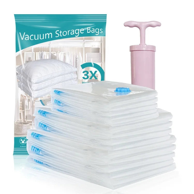Valve for Travel Clothes Vacuum Bag Set Space Saver Vacuum Storage Bags with Pump Multifunction Transparent Modern Rectangle