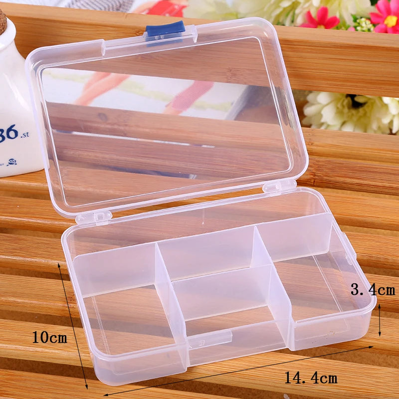 Jewelry Organizer Box 5 Grids Plastic Storage Box Case Portable Earring Bead Screw Display Organizer Nail Art Tip Case