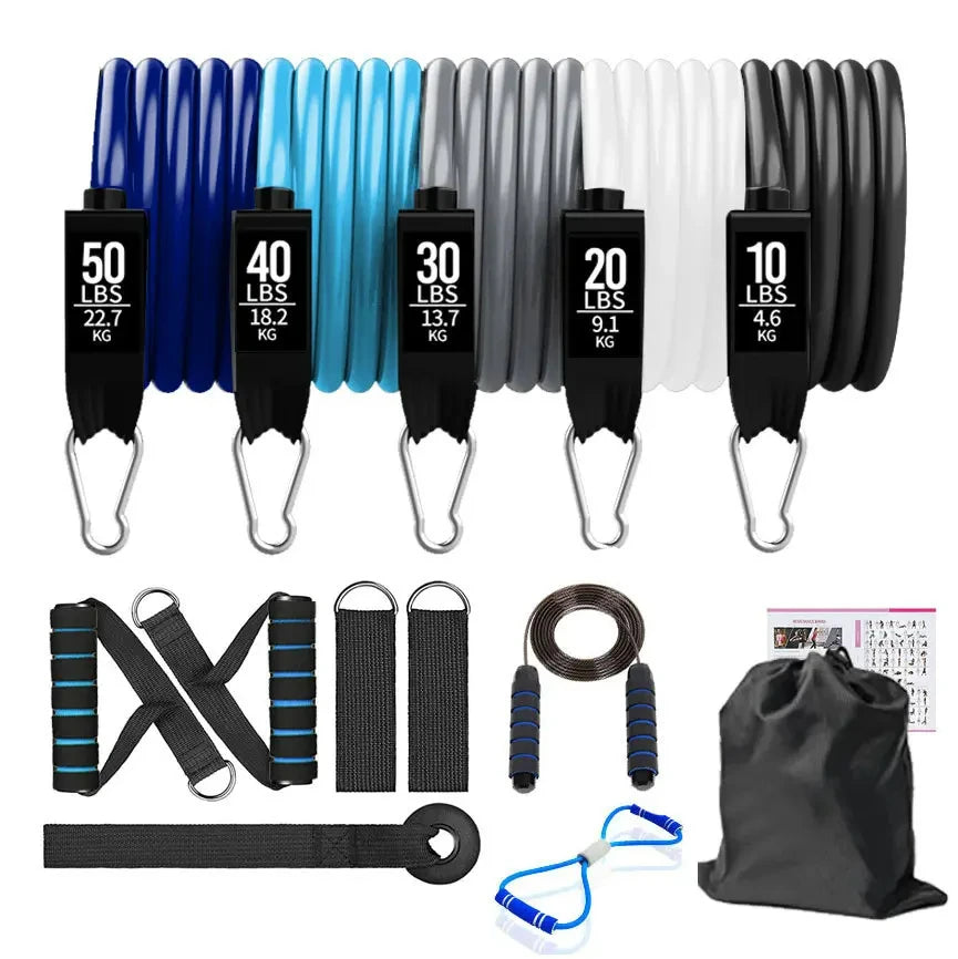 Dinuo Custom Logo Resistance Bands Gym Pull up Set 11pcs  150LB Tube Bands Kits with 2 Sections Pilates Bar