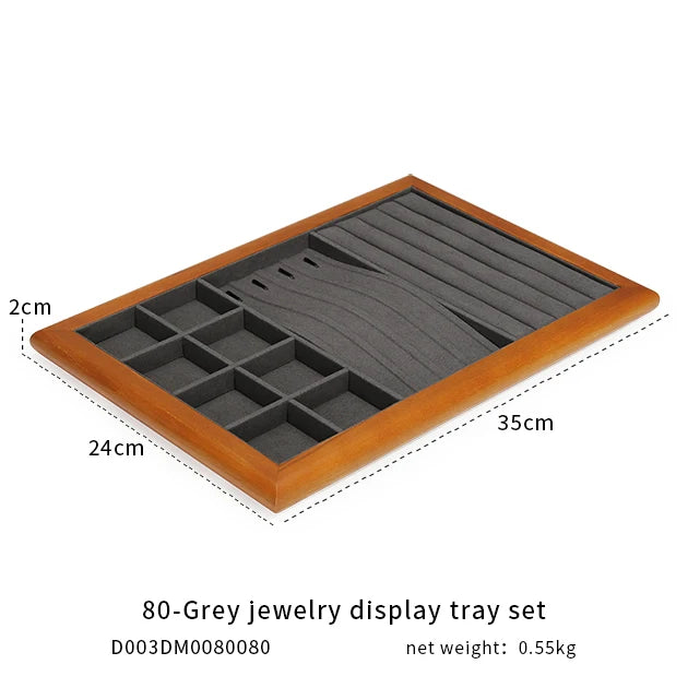 WYP  Grids Wood Jewelry Organizer Tray Stackable Jewelry Drawer Tray Watch Showcase Display Storage