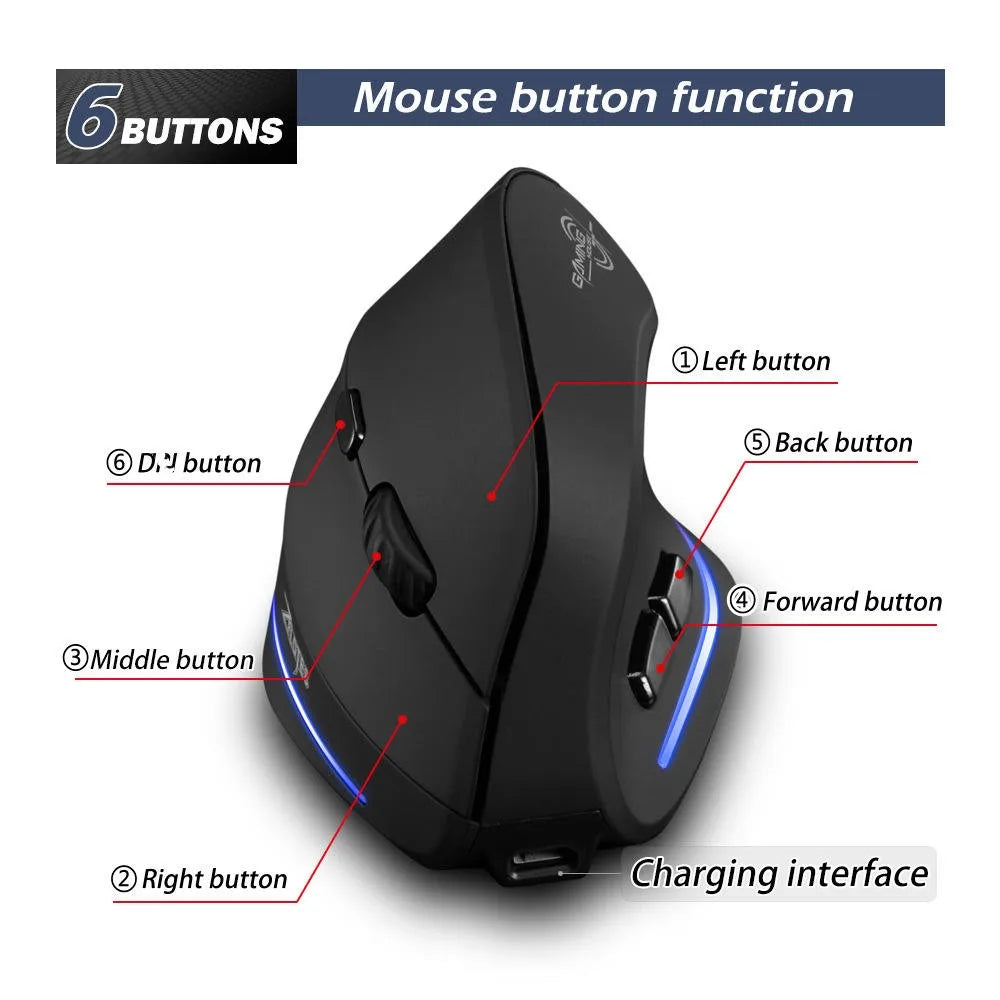 ZELOTES F35B 3-mode 2.4GHz Wireless MOUSE  RGB Backlit Vertical Gaming Mouse Rechargeable PC/Laptop Compatible 7 Buttons