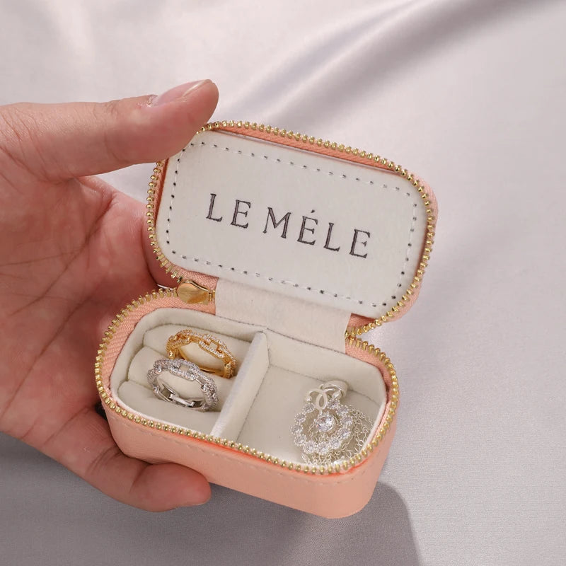 New Design Custom Logo Small Travel Jewelry Box Lady PU Leather Zipper Closure Earring Storage Box Travel Jewelry Organizer