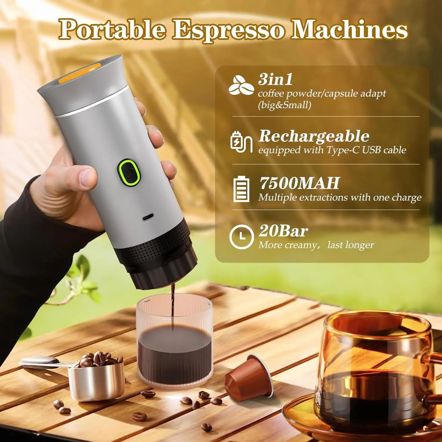 Outdoor Portable Mini Capsule Travel Portable Espresso Maker Battery Electric Car Personal Coffee Maker Machine