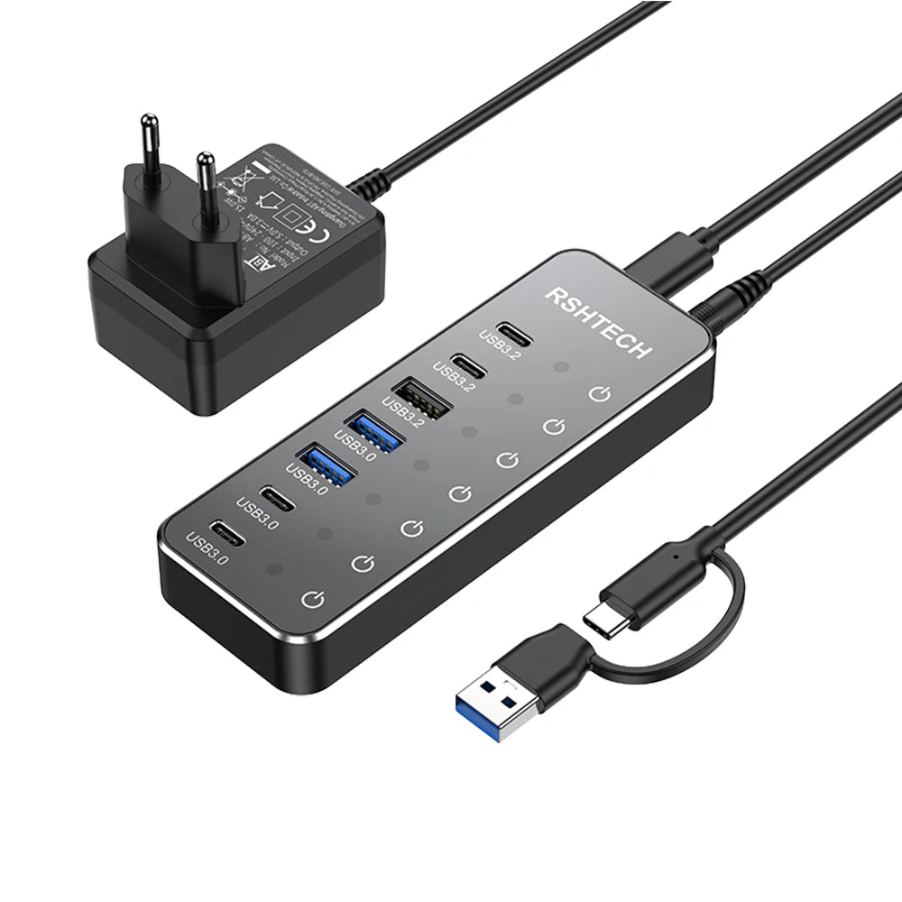 New Design Usb Por Hub With Individual On/Off Switches and Lights 7 Output Usb C Hub