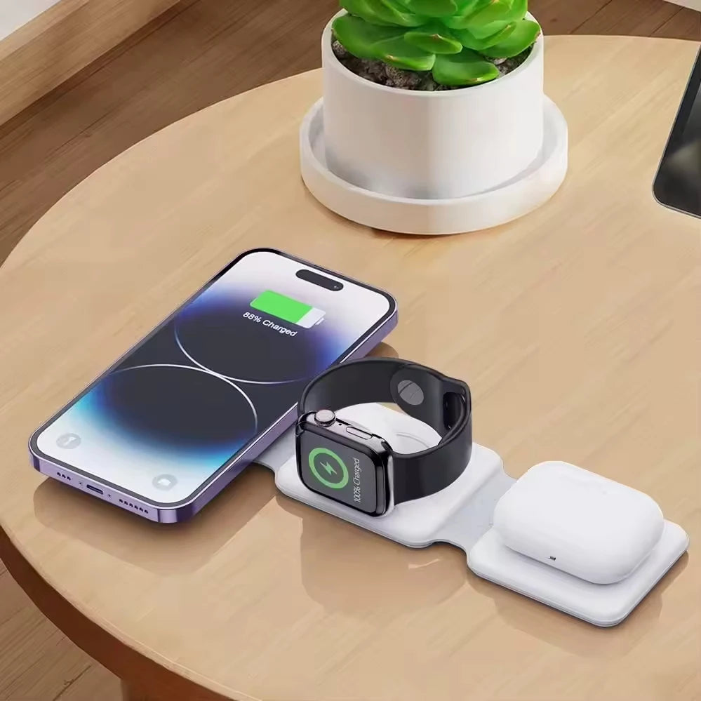 RUNCEIN Wireless Charger Factory Directly Offer Foldable Phone Stand Qi Fast Charging Strong Magnetic 3 in 1 Wireless Charger
