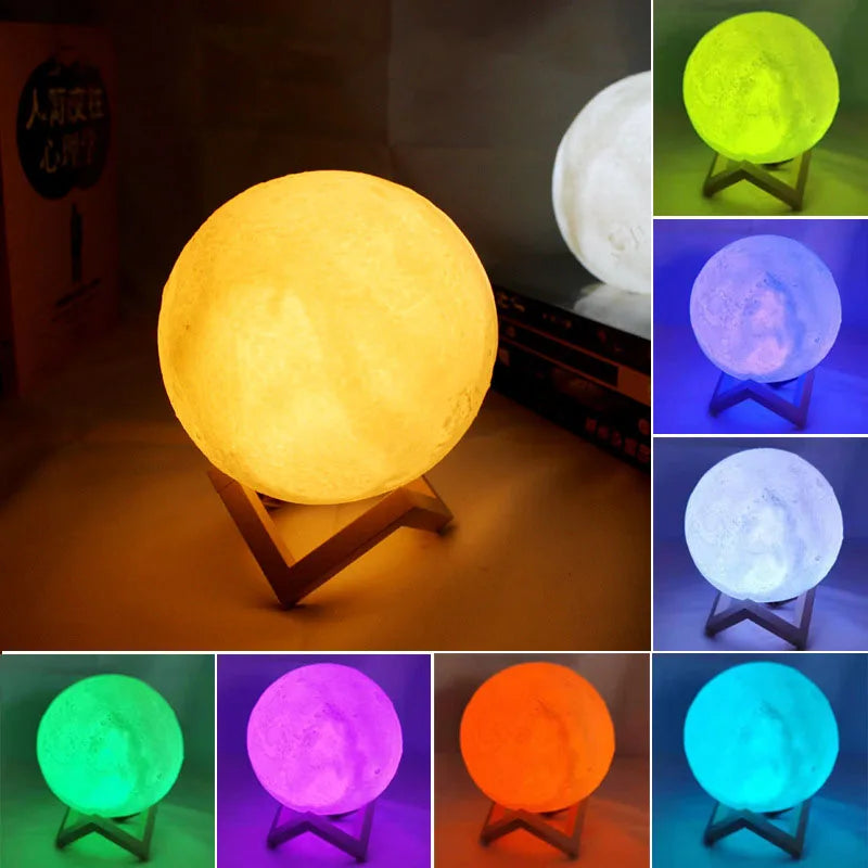 Led Moon Lamp Night Light 3D Printed 10cm Lunar Lamp Battery Powered Colorful Moon Light for Kids Christmas Gift
