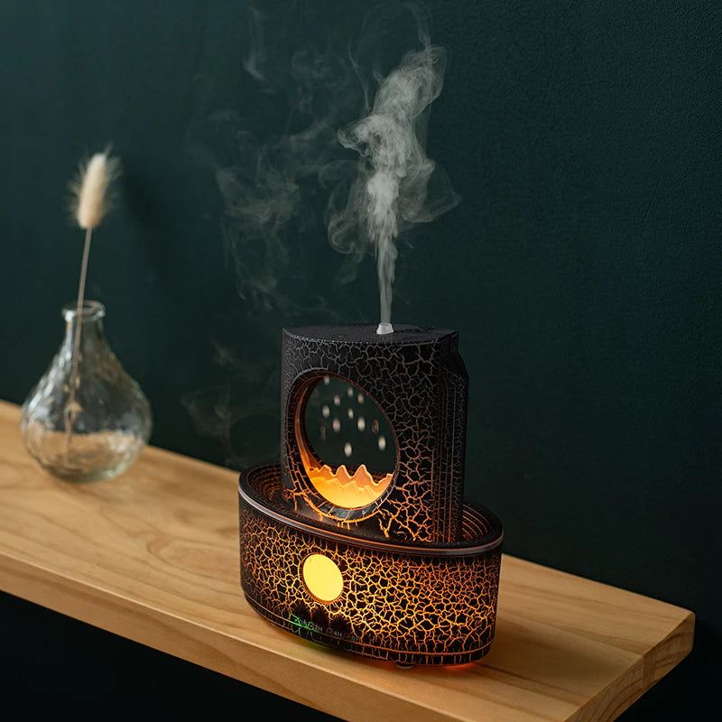 Crack Color Moon Water Drop Rain Essential Oil Diffuser Small Night Light Wireless Remote Control Mist Humidifier