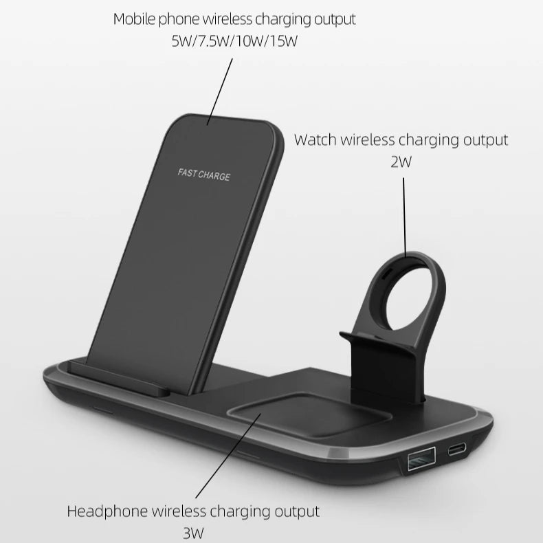 Custom 15W 3-in-1 Wireless Charger Universal 10W/7W Output Power OTP OVP Protection 5V/2A & 9V/2A Input QC2.0/PD/QC3.0