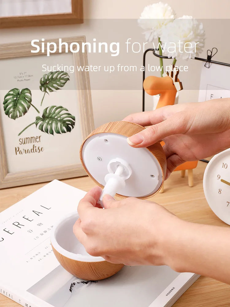 Portable Led Round Wood Grain 200ml Mini Humidifier Purifier Ultrasonic Aroma Diffuser air Humidifier with 7 Colors Led Light