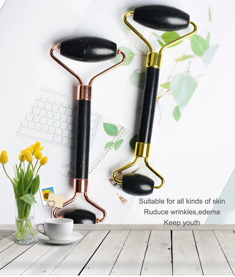 Natural Obsidian Black Face Jade Roller Facial Massage Tool for Skin Care Black Face Massage Roller Facial Massager