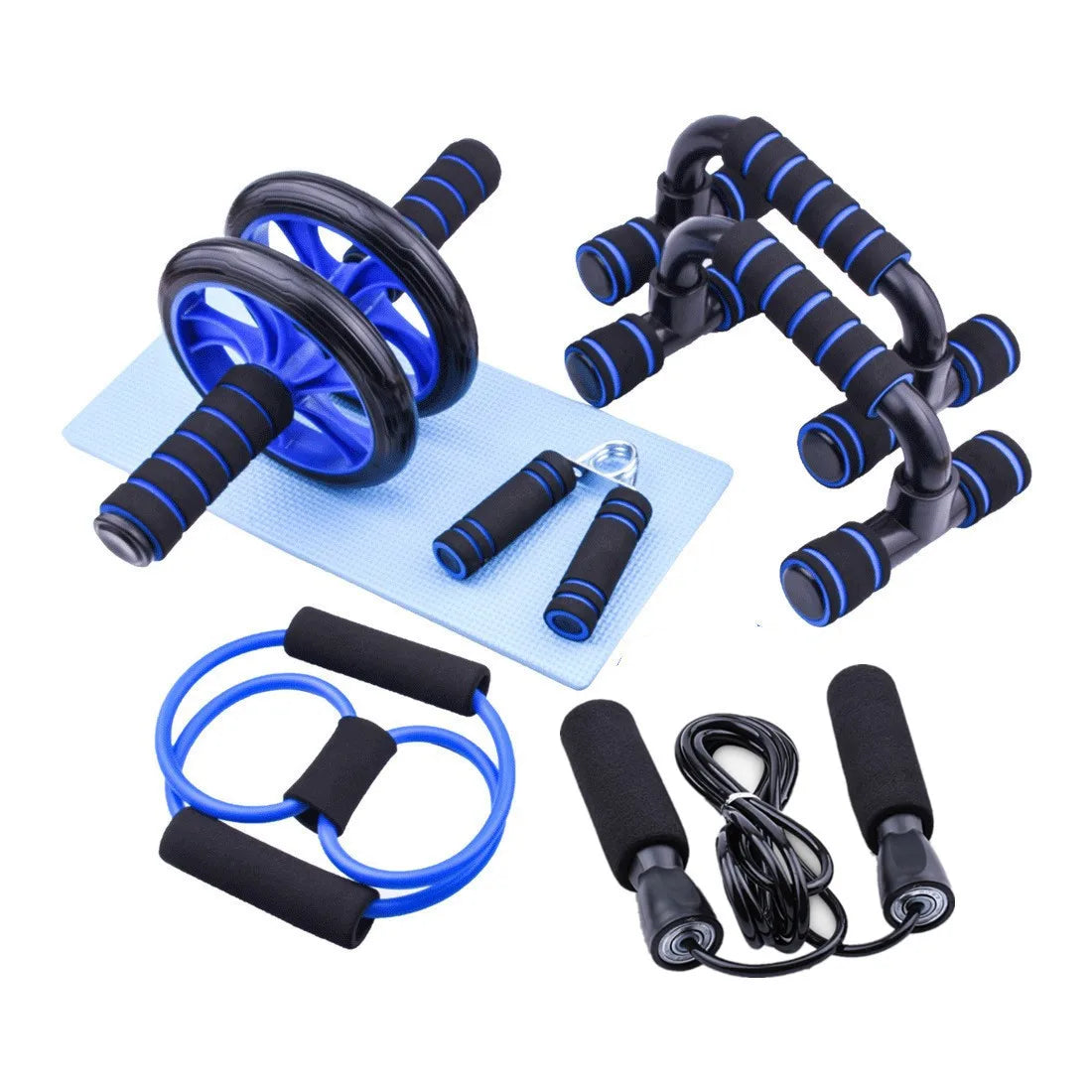 Home Gym 5-in-1 Ab Roller Wheels Kit Includes Abdominal Exercise Workout Equipment Resistance Bands Knee Mat Jump Rope Push