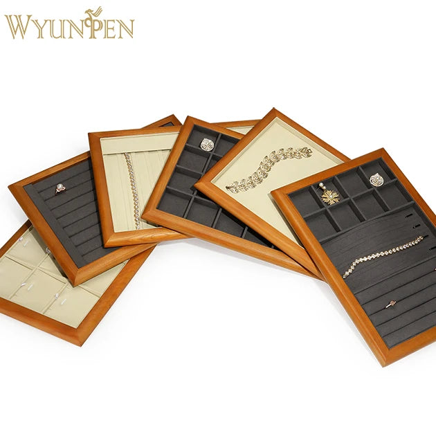 WYP  Grids Wood Jewelry Organizer Tray Stackable Jewelry Drawer Tray Watch Showcase Display Storage