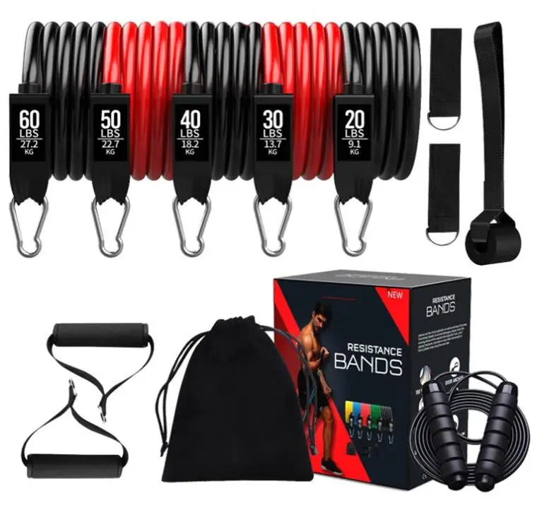 Dinuo Custom Logo Resistance Bands Gym Pull up Set 11pcs  150LB Tube Bands Kits with 2 Sections Pilates Bar