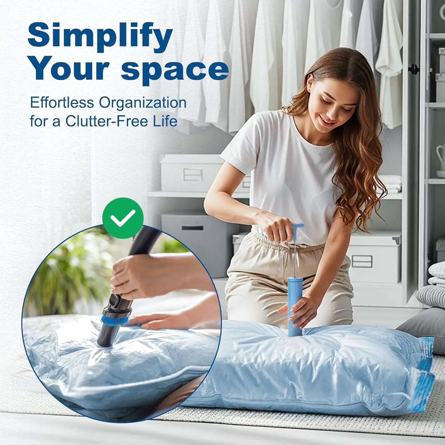 Valve for Travel Clothes Vacuum Bag Set Space Saver Vacuum Storage Bags with Pump Multifunction Transparent Modern Rectangle