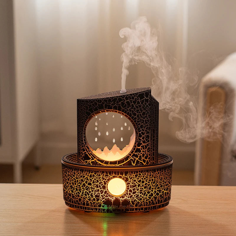 Crack Color Moon Water Drop Rain Essential Oil Diffuser Small Night Light Wireless Remote Control Mist Humidifier