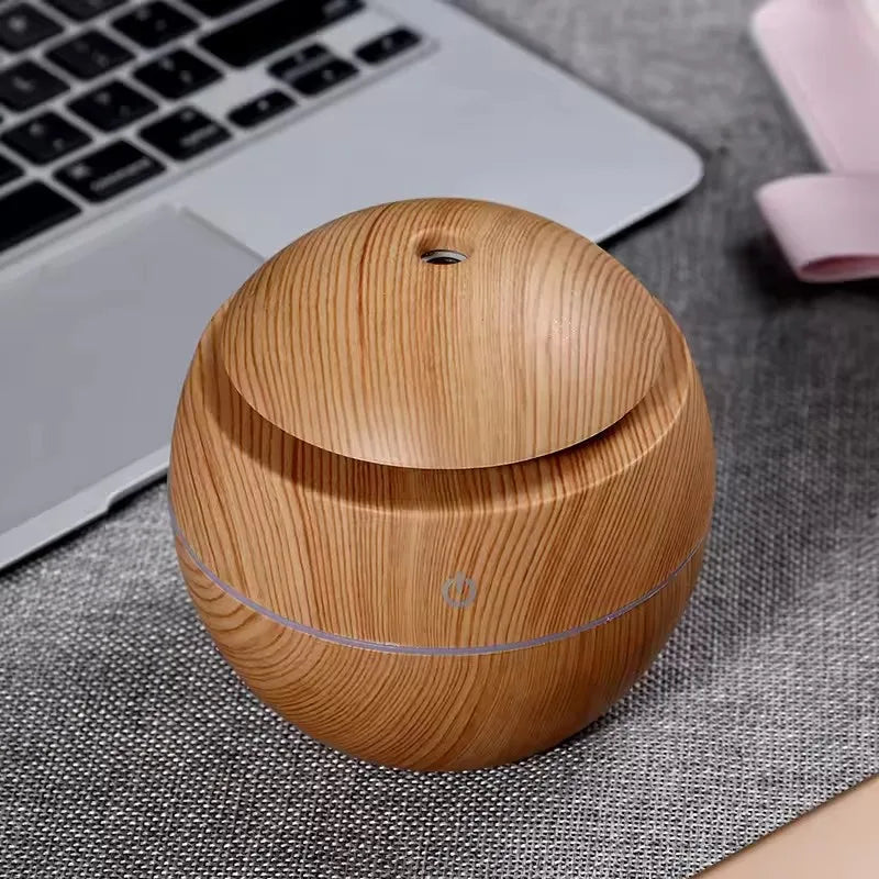 Portable Led Round Wood Grain 200ml Mini Humidifier Purifier Ultrasonic Aroma Diffuser air Humidifier with 7 Colors Led Light