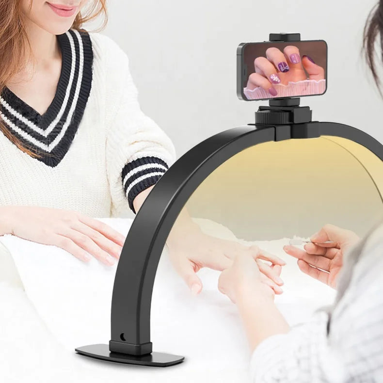 Folding Arch Half Moon Ring Light Beauty Clinic Manicure 3 Lighting Modes Stepless Dimmable Led Nail Desk Lamp With Phone Stand