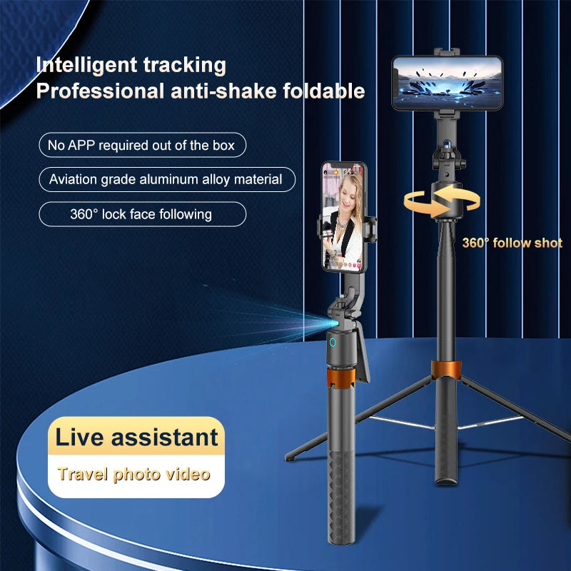 Auto Face Tracking 360 Rotation Phone Stand Extendable Tripod with Light Gesture Control No App for Vlog Live Streaming Video