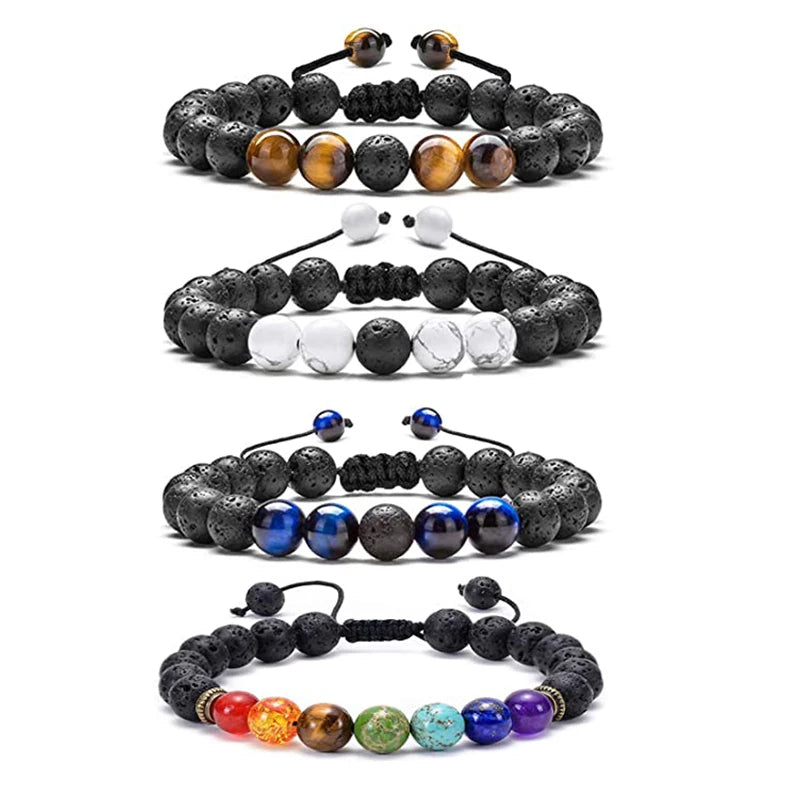 4 Pcs/Set Lava Aromatherapy Bracelet Tiger Eye Stone 7 Chakras Yoga Essential Oil Diffuser Bracelet