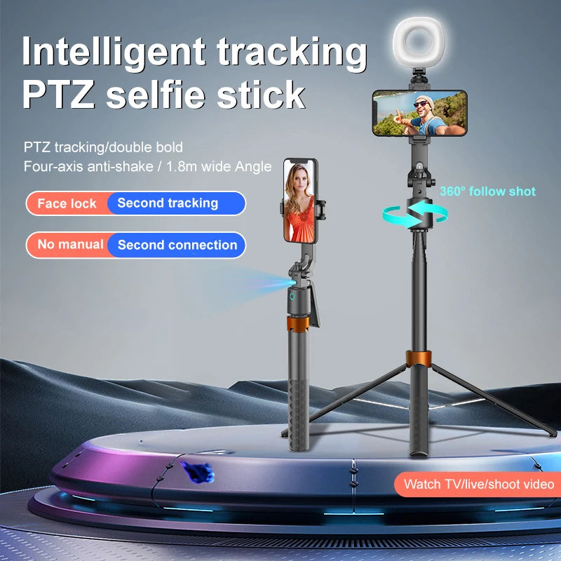 Auto Face Tracking 360 Rotation Phone Stand Extendable Tripod with Light Gesture Control No App for Vlog Live Streaming Video