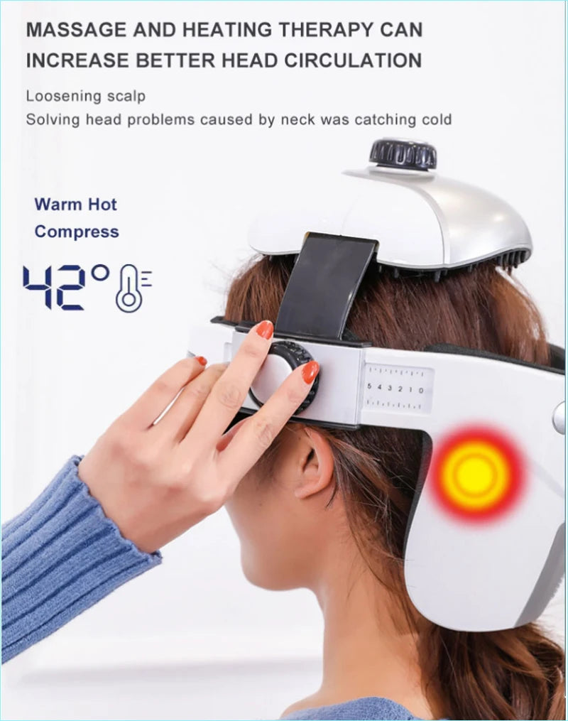 Electric Head Massager Home Relaxing Scalp Automatic Hot Compress Bluetooth Music Function Headache Air Kneading Massager Helmet