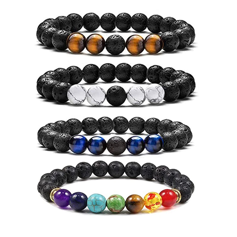 4 Pcs/Set Lava Aromatherapy Bracelet Tiger Eye Stone 7 Chakras Yoga Essential Oil Diffuser Bracelet