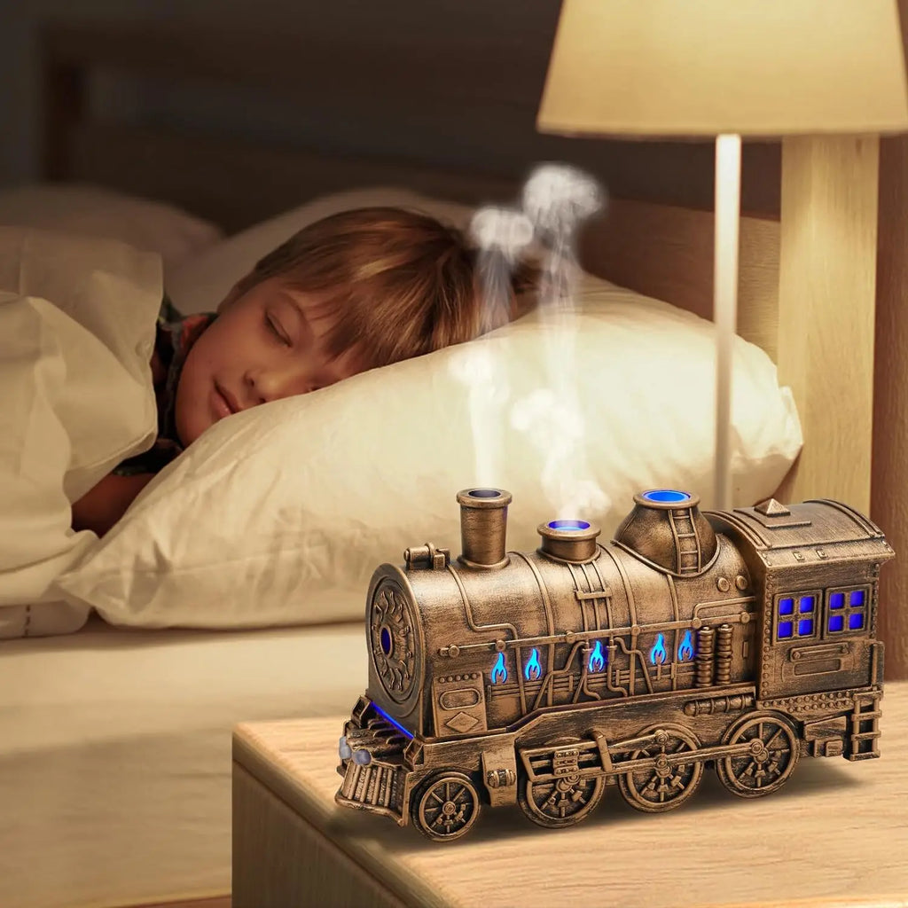 300ml Retro Train Humidifier 2-Light 2-Mist Mode Essential Oil Diffuser Easy Installation Mini Plug US Magic Train for Bedroom