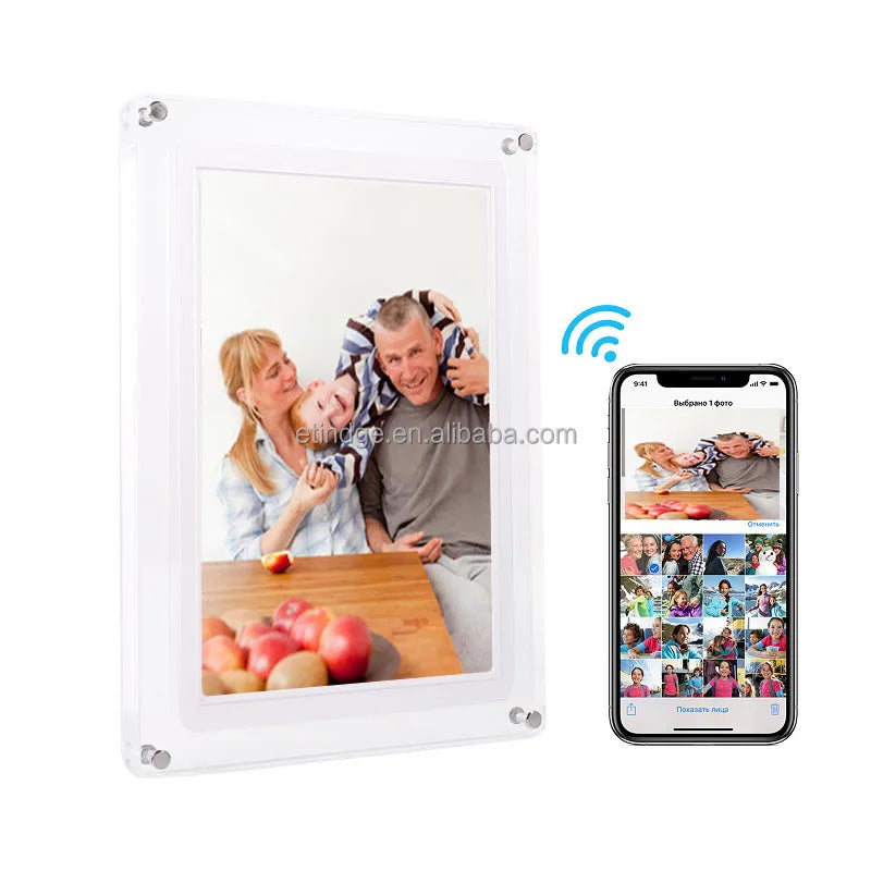 Frameo 5 Inch WiFi Digital Picture Frame Acrylic Body 32GB Memory 1280x800 IPS LCD Touch Screen Video Format AVI Clock Function