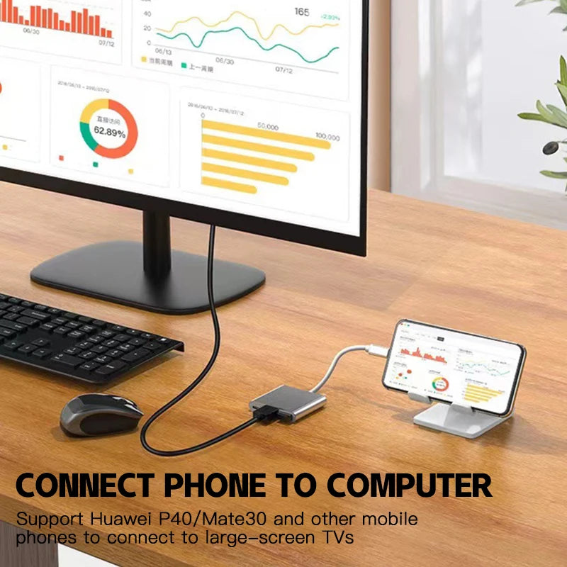 3 in 1 Usb-C Hub Male to Female HDTV-Compatible 4k Type-C to Usb 3.0 Charging Adapter for Laptop Computer Phone Converter