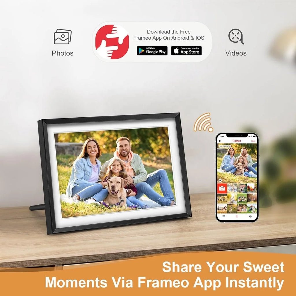 Frameo Digital Picture Frame 10.1 Inch Smart WiFi Digital Photo Frame 32GB with IPS Touch Screen, Easy to Share Photos or Videos