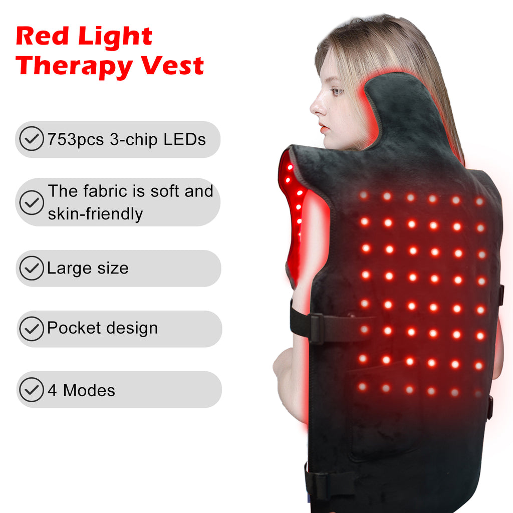 Red Light Therapy Vest for Body, 3-in-1 Led Bead 660&850 nm Infrared Light Therapy Pad for Body Wearable Wrap Pain Relief Device