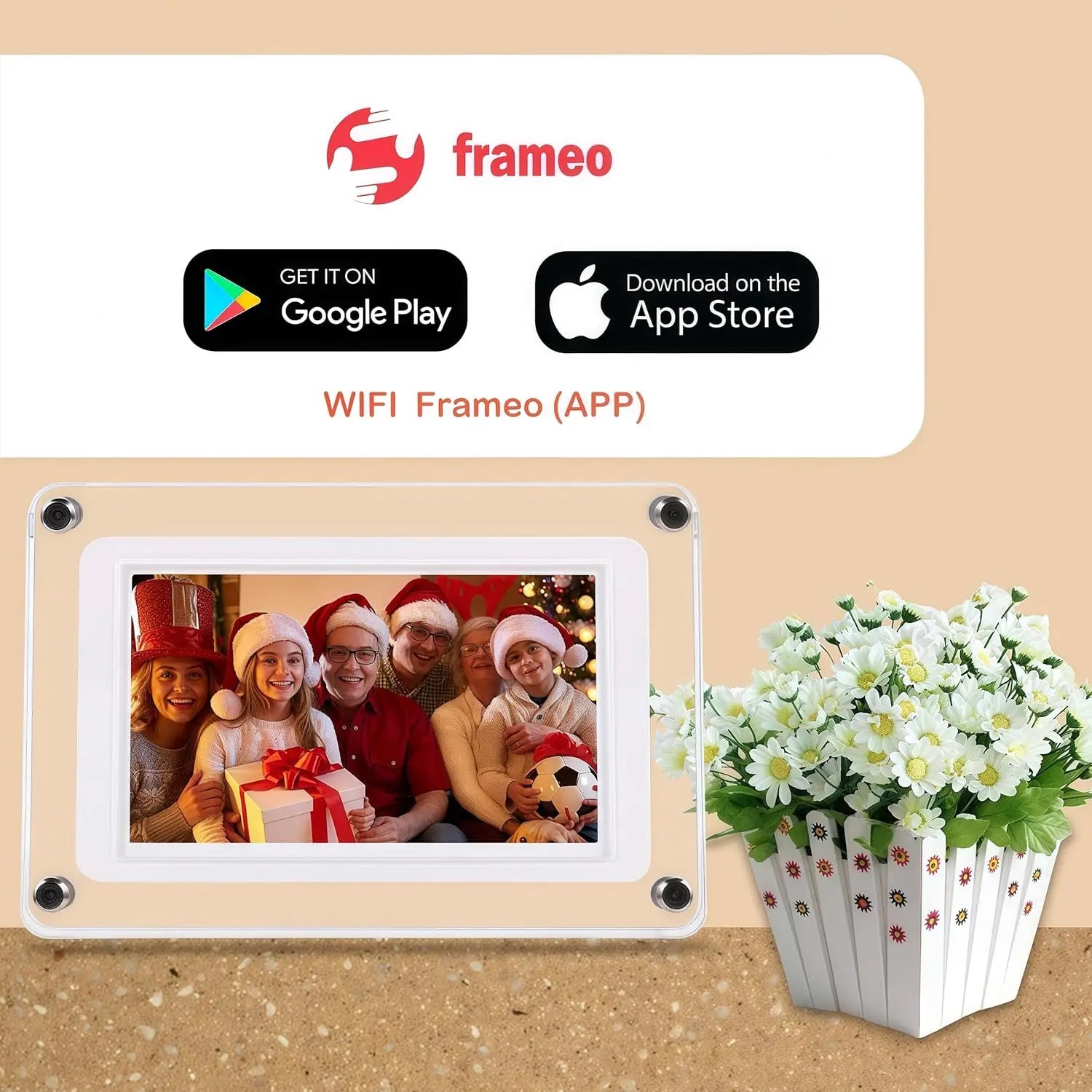 Frameo 5 Inch WiFi Digital Picture Frame Acrylic Body 32GB Memory 1280x800 IPS LCD Touch Screen Video Format AVI Clock Function