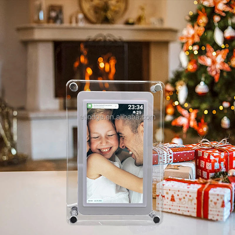 Frameo 5 Inch WiFi Digital Picture Frame Acrylic Body 32GB Memory 1280x800 IPS LCD Touch Screen Video Format AVI Clock Function